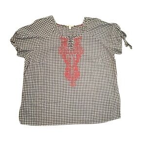 WESTPORT 1962 Top Plus Sz 3X Gingham Check Embroidered Short Sleeve Feminine